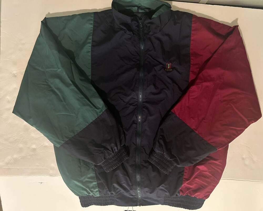 IZOD Vintage 90s Colorblock Full-Zip Windbreaker Jacket Navy Burgundy Green M